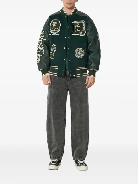 A BATHING APE® panelled varsity jacket Green 1J80141058