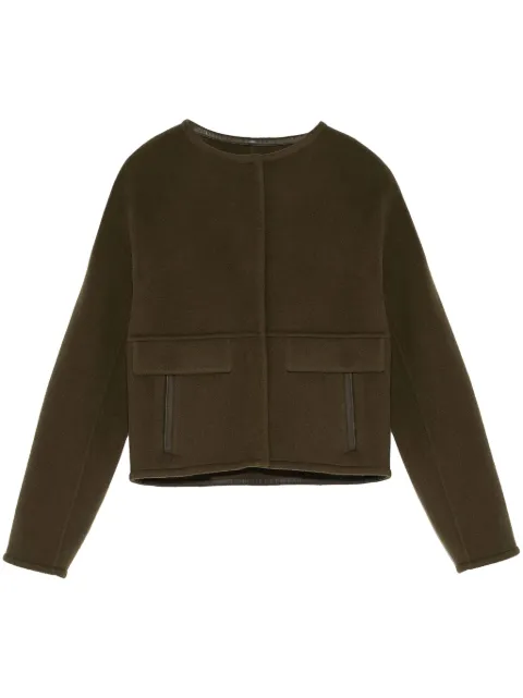 Yves Salomon leather trim-detailing jacket Green 25WYV01554CATL