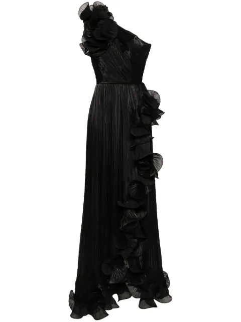 Ana Radu ruffled plissé asymmetric maxi dress Black 42295