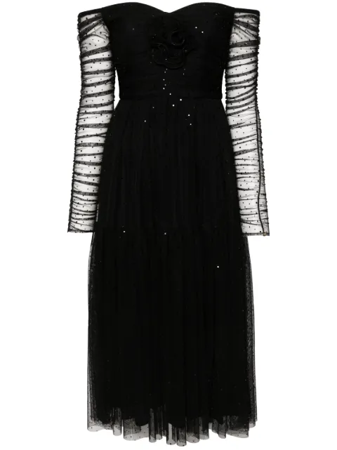 NISSA sequin embellished-tulle midi dress Black RS15602BLACK