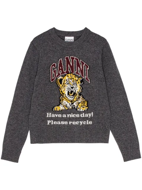 GANNI dark grey graphic tiger sweater Grey K2278