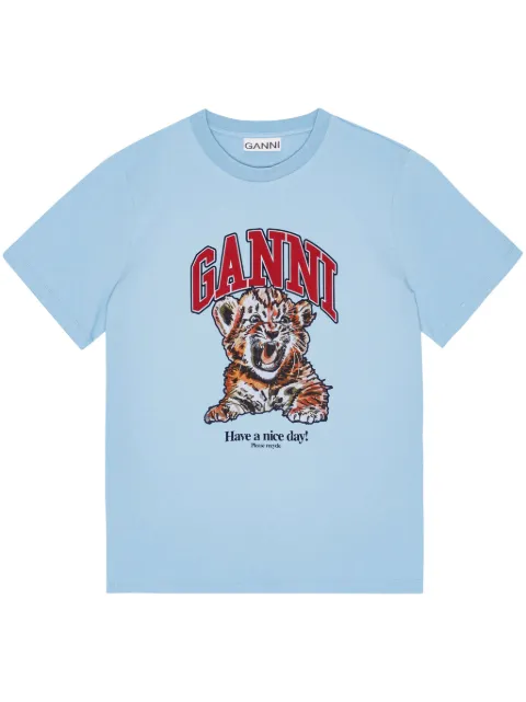 GANNI blue relaxed jersey tiger T-shirt Blue T4007