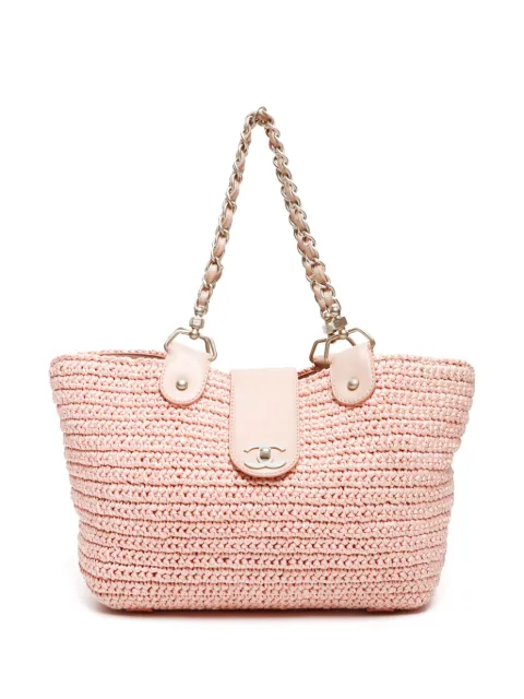 CHANEL Pre-Owned 2005 CC straw tote bag Pink FF8628