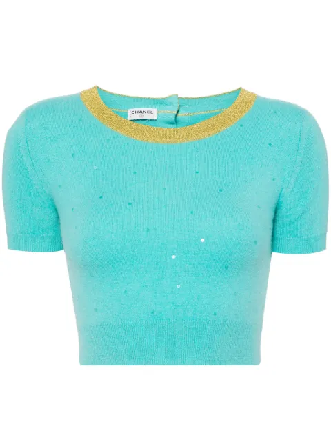 CHANEL Pre-Owned 1990-2000 sequin-embellished cashmere top Blue 162584