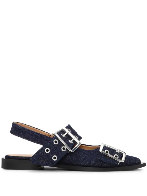 GANNI buckle-detail denim ballerina shoes Blue S2797