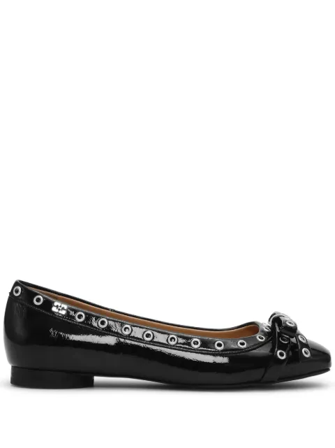 GANNI eyelet-detail bow ballerina shoes Black S2755
