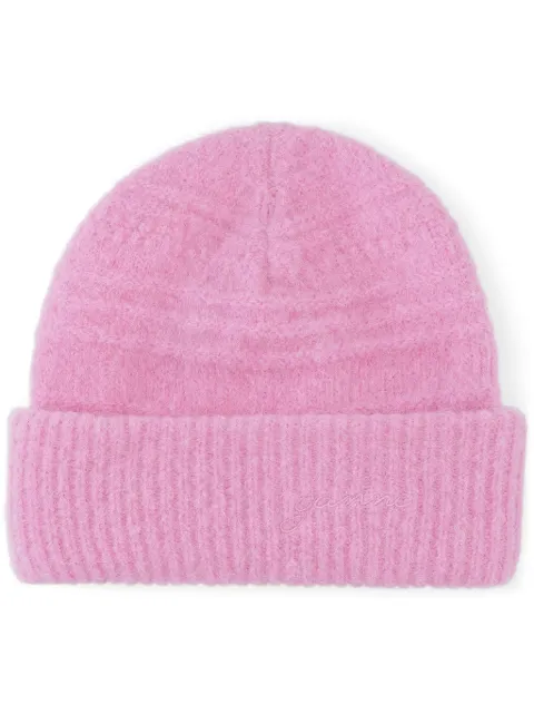 GANNI logo-embroidered knitted beanie Pink A6307