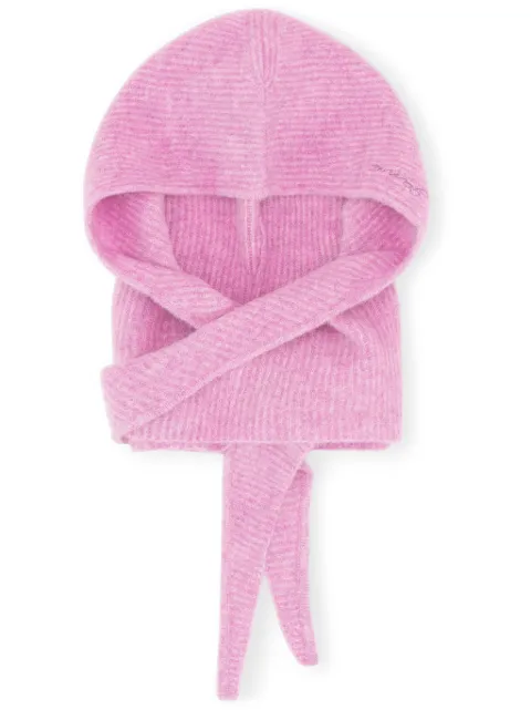 GANNI ribbed-knit logo-embroidered balaclava Pink A6350