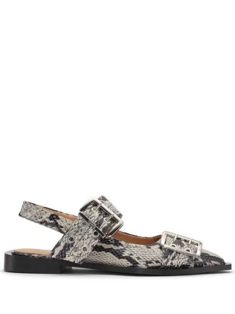 GANNI snake-print ballerina shoes Neutrals S2890