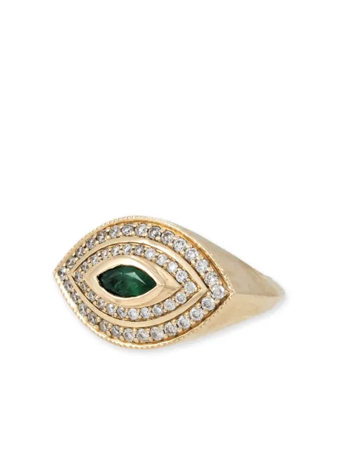 Jacquie Aiche 14kt yellow gold Halo Eye diamond and emerald ring Gold 2208082