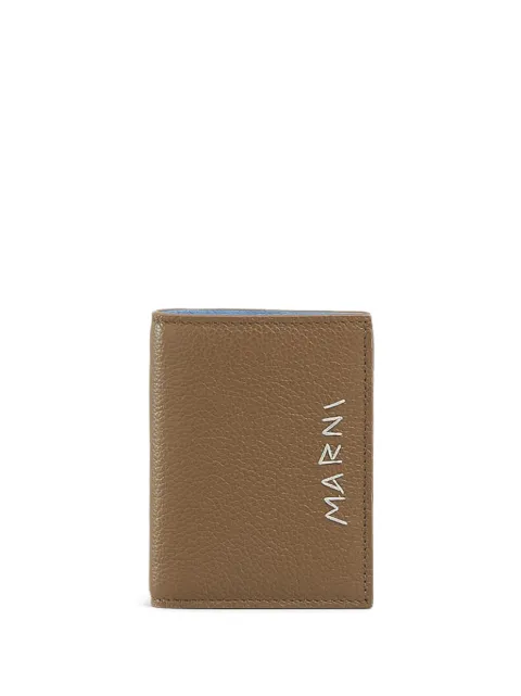 Marni leather bifold wallet with mending-embroidery Brown PFMI0098U0P6533