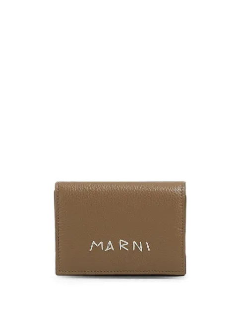 Marni leather trifold wallet with mending-embroidery Brown PFMI0097U0P6533