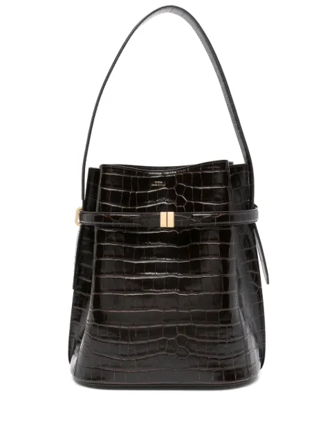 TOTEME belted croco-embossed bucket bag Brown 244WAL0048LE0076