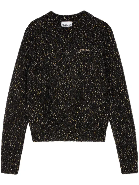 GANNI logo-embroidered crew-neck jumper Black K2276