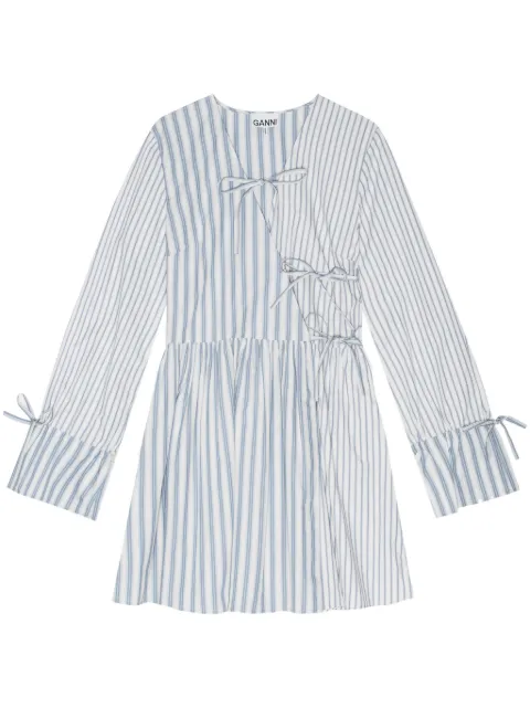 GANNI stripe-print cotton mini wrap dress Grey F9597