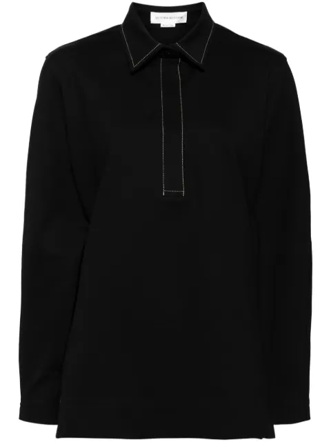 Victoria Beckham decorative-stitching polo top Black 1324WTP005715A