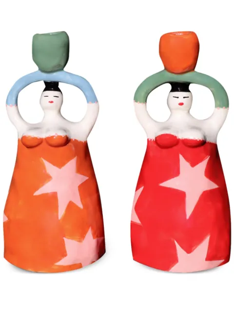 LAETITIA ROUGET x Browns Sandra Superstar porcelain candle holder (set of two) Red 24LRC02SSS2