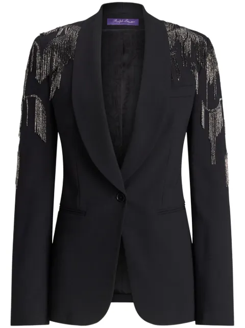 Ralph Lauren Collection fringe detal v-neck blazer Black 290954306001