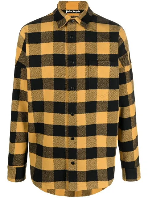 Palm Angels checked logo-print shirt Yellow PMES002C99FAB0017601