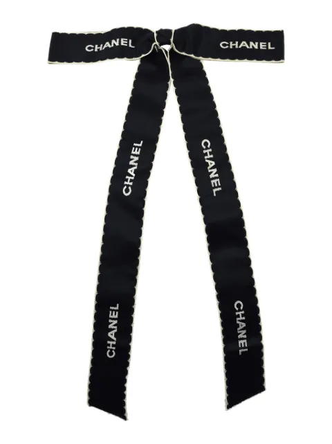 CHANEL Pre-Owned 1990-2000s logo-embroidered satin bow brooch Blue HA172473