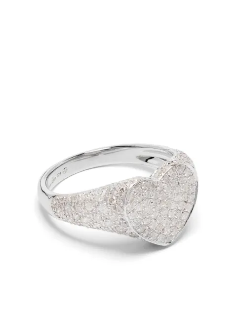 Yvonne Léon 9kt white gold Chevalière diamond ring Silver CHEVAMINICOEURDIAOB