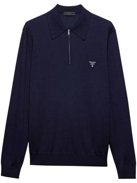 Prada long-sleeve wool polo shirt Blue UMB815SOOO1164