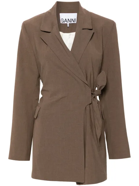 GANNI knot-belt wrap blazer Brown F9278