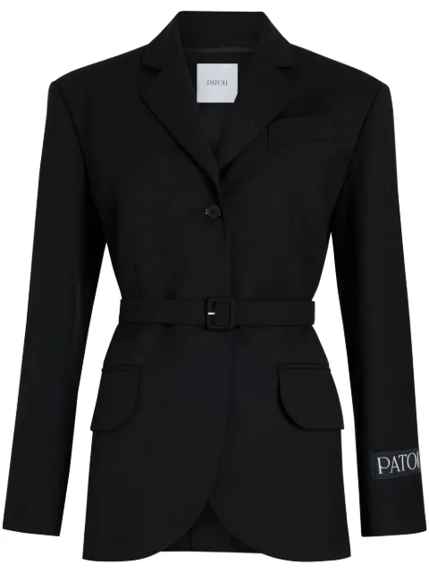 Patou logo-patch belted blazer Black JA0380103999B