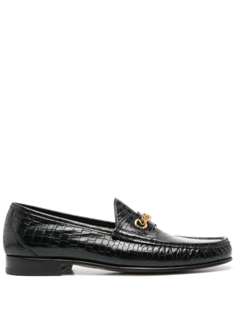 TOM FORD crocodile-effect leather loafers Black J1432LCL403X