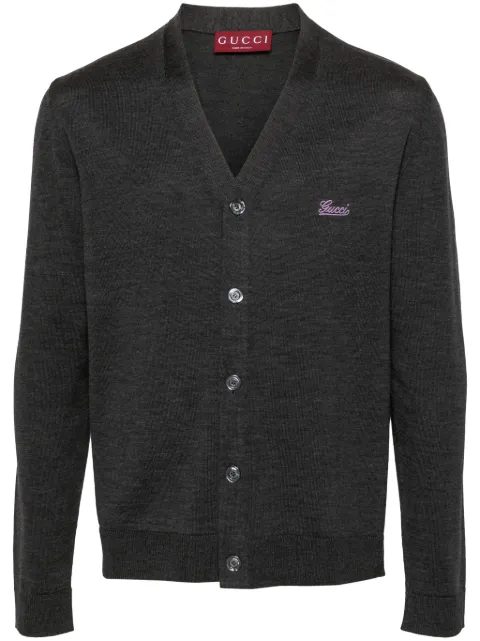 Gucci logo-embroidered wool cardigan Grey 795300XKD7F