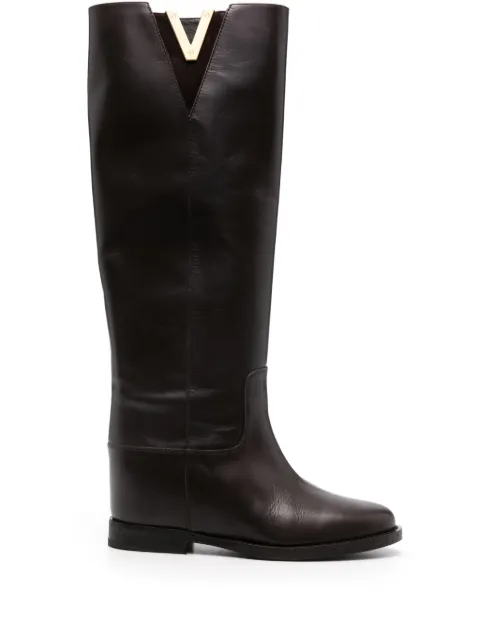 Via Roma 15 logo-plaque leather boots Brown 3990