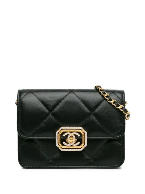 CHANEL Pre-Owned 2021-2023 Quilted Calfskin Strass Clutch With Chain Flap crossbody bag Black UCXQ3BUDJFX7E2A8