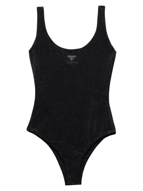 Prada jersey one-piece swimsuit with rhinestones Black 70196RS23113K9