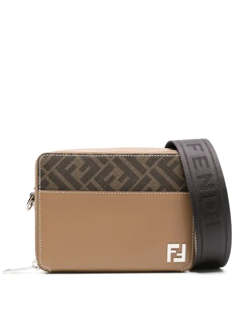 FENDI FF logo-print leather shoulder bag Brown 7M0357AFF2