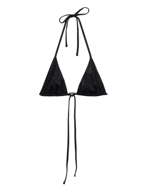 Prada logo-plaque rhinestone-embellished bikini top Black 70209RS23113K9