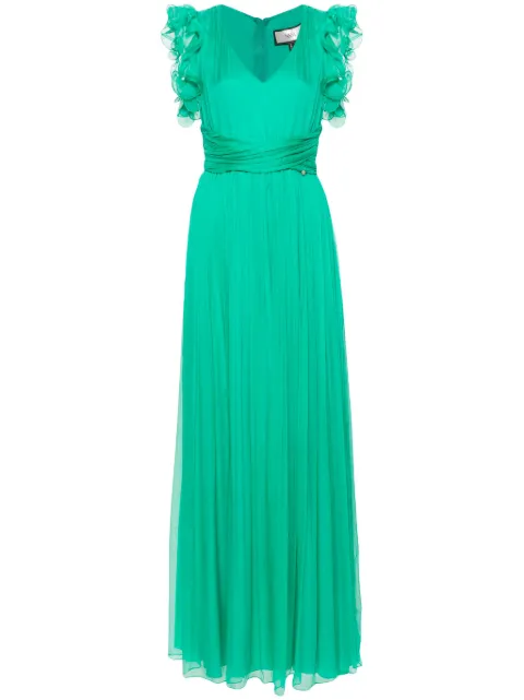 NISSA ruffled silk maxi dress Green RS15061GREEN