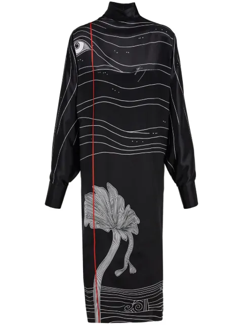 Ferragamo Spirit print satin dress Black 778006