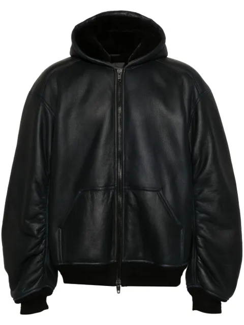Balenciaga hooded leather bomber jacket Blue 790242TQS06