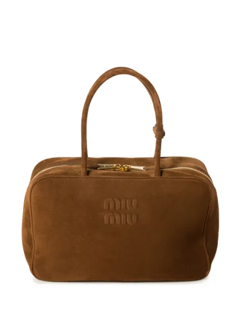 Miu Miu Beau logo-debossed suede bag Brown 5BB117VMON2CSS