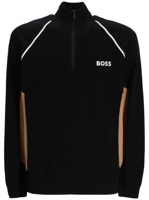 BOSS logo-embroidered colour-block sweater Black 50519377