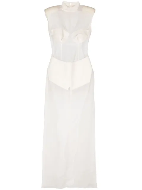 MITILIANE COUTURE leather-panelled silk maxi dress Neutrals 5942664546836