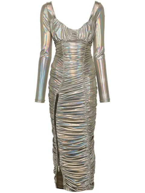 MITILIANE COUTURE holographic-effect maxi dress Grey 5942664546683