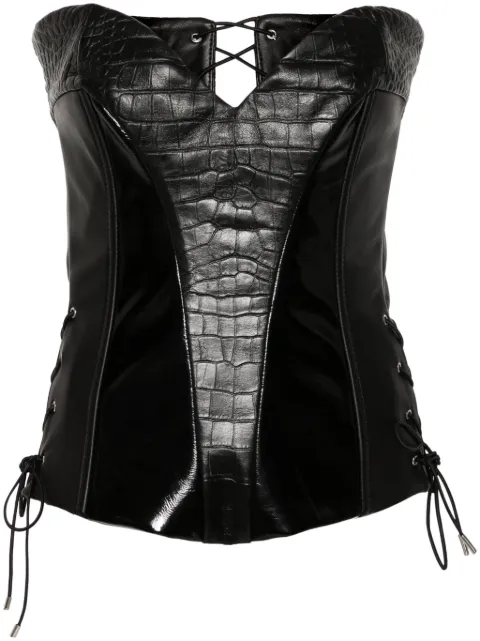 MITILIANE COUTURE crocodile-embossed trim corset top Black 5942664548342