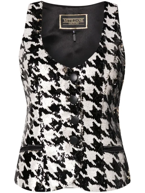 MITILIANE COUTURE houndstooth-patterned sequinned vest Black 5942664548403