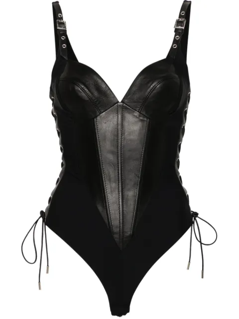 MITILIANE COUTURE leather-trim bodysuit Black 5942664548205