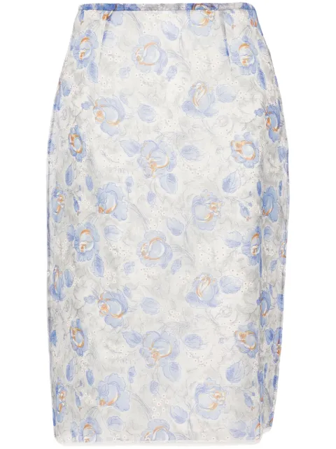Prada floral-print sheer pencil skirt White P123JSOOO15AE