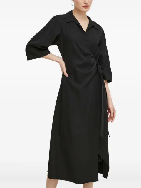 SAMSOE SAMSOE wrap-around quarter-sleeve midi dress Black F24100086