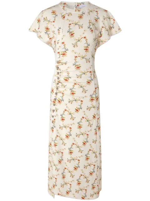Rabanne floral-print ruched midi dress Neutrals 24AJRO888VI0387