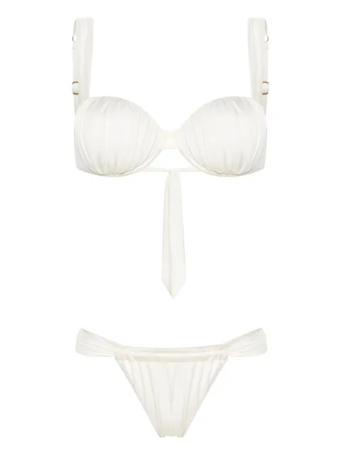 Noire Swimwear Cheeky ruched bikini set White NSW419