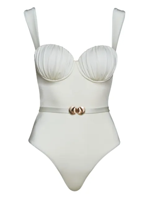 Noire Swimwear belted ruched balconette swimsuit White NSW418